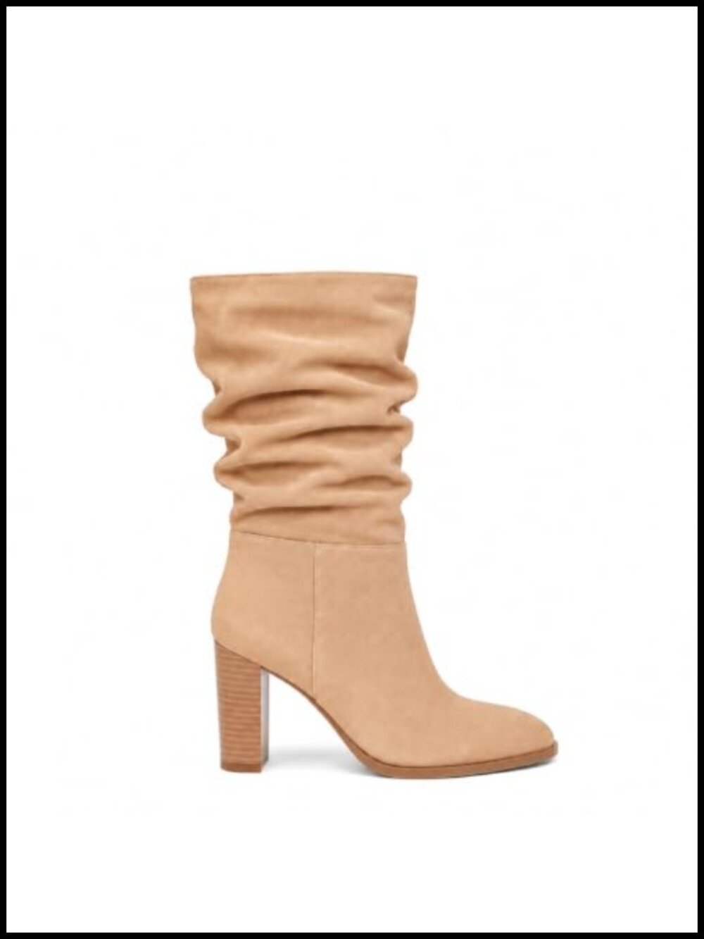 Mid Calf Suede Slouch Boots Chunky Heel Zip